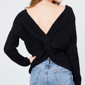 Long Sleeve V-Neck w/Back Knot Detail Sweater